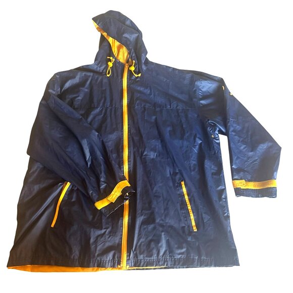 David Taylor Mens XL Navy Blue & Yellow Hooded Waterproof Jacket Raincoat - Picture 1 of 16
